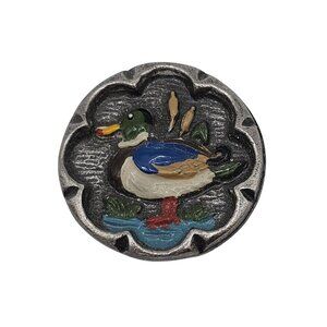 Vtg Kuhn Zinn Brooch Pewter Silver  Enamel Mallard Duck Cute Fun Fashion Jewelry